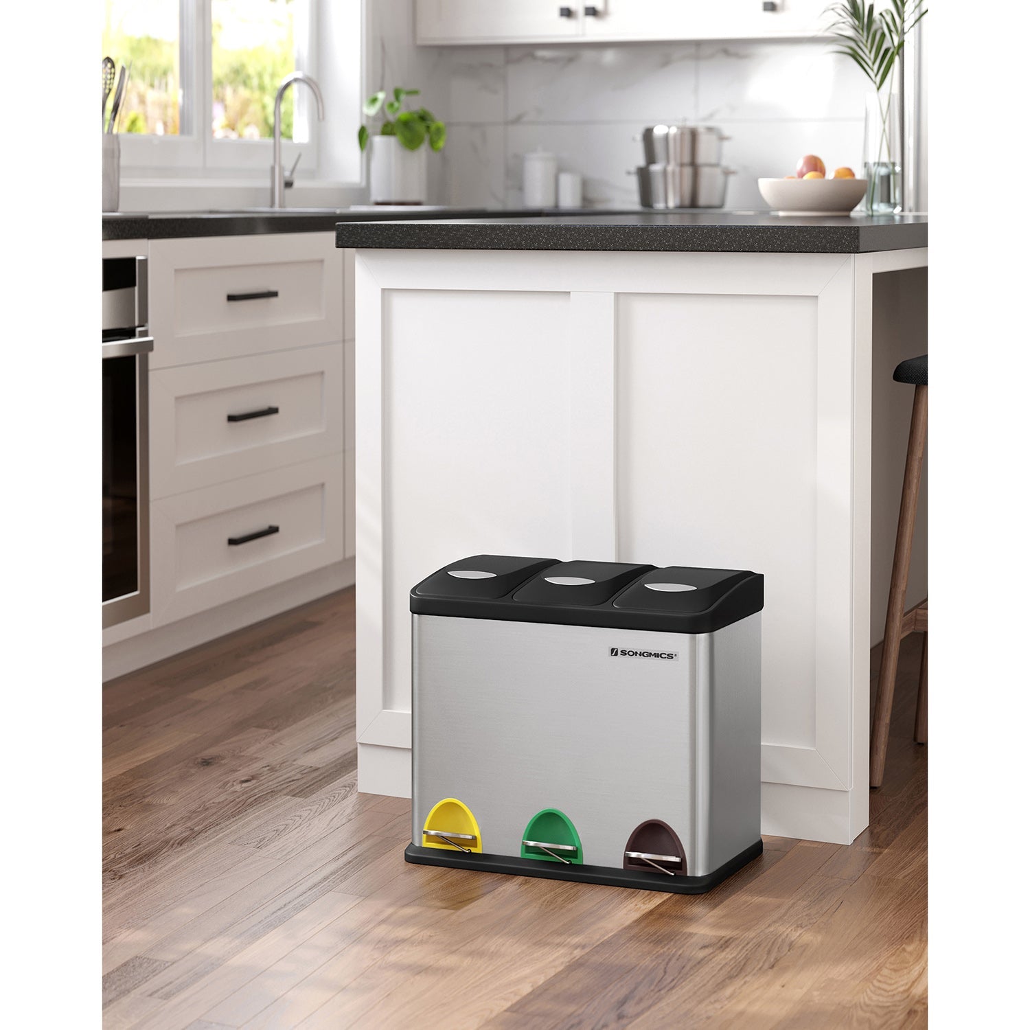 Waste separation spread bin-pedal bin-24 liters-3-in-1-silver
