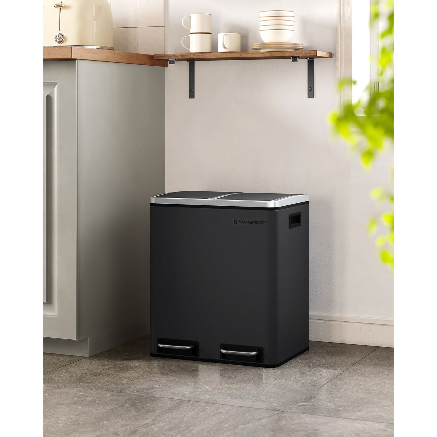 Waste bin - garbage bin with waste separation - 2 x 15 l - Softclose - Black