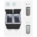 Waste bin - garbage bin with waste separation - 2 x 15 l - Softclose - Black