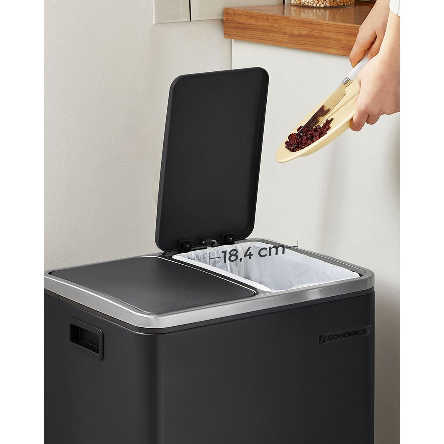 Waste bin - garbage bin with waste separation - 2 x 15 l - Softclose - Black