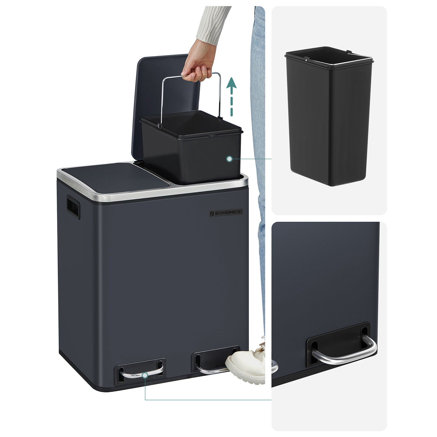 Waste bin - metal pedal bin - 30 liters - flue gray