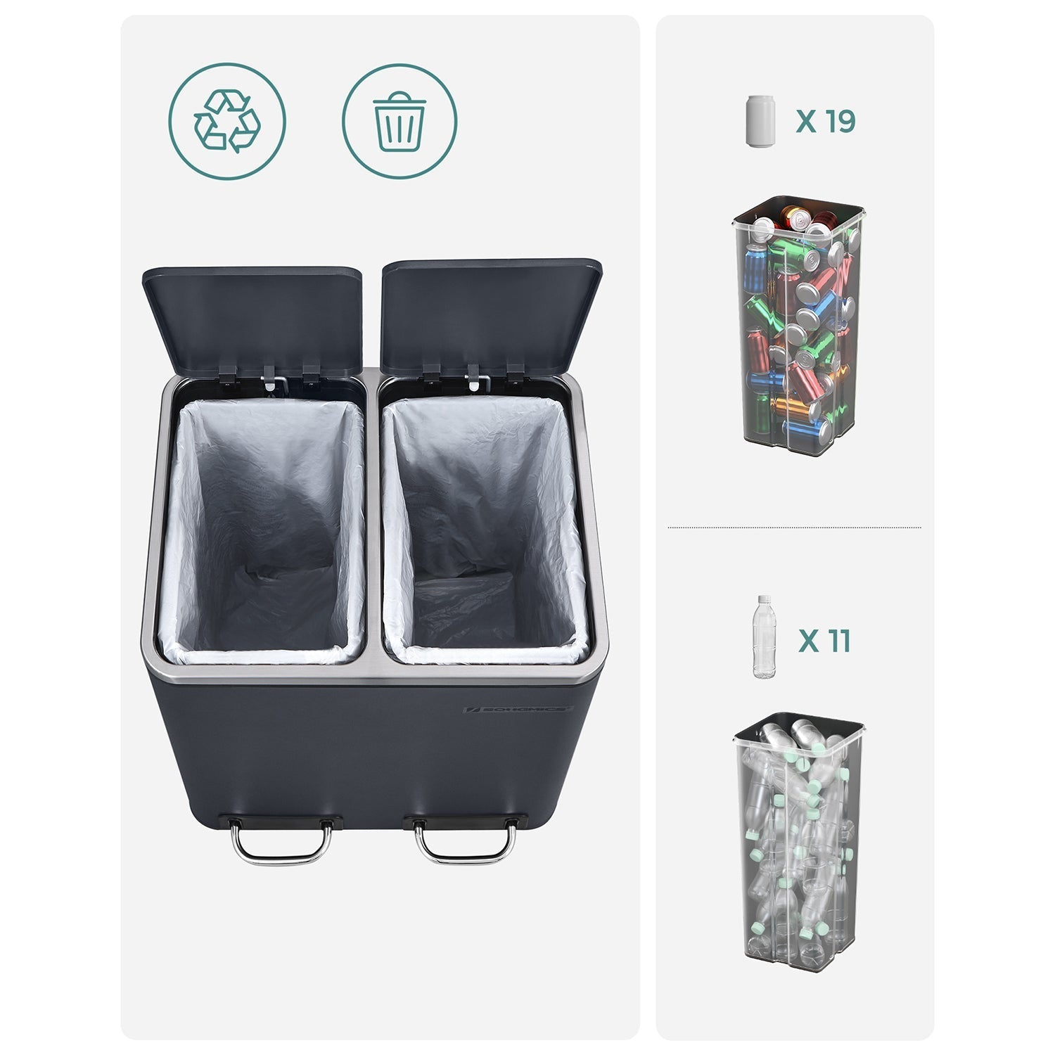 Waste bin - metal pedal bin - 30 liters - flue gray