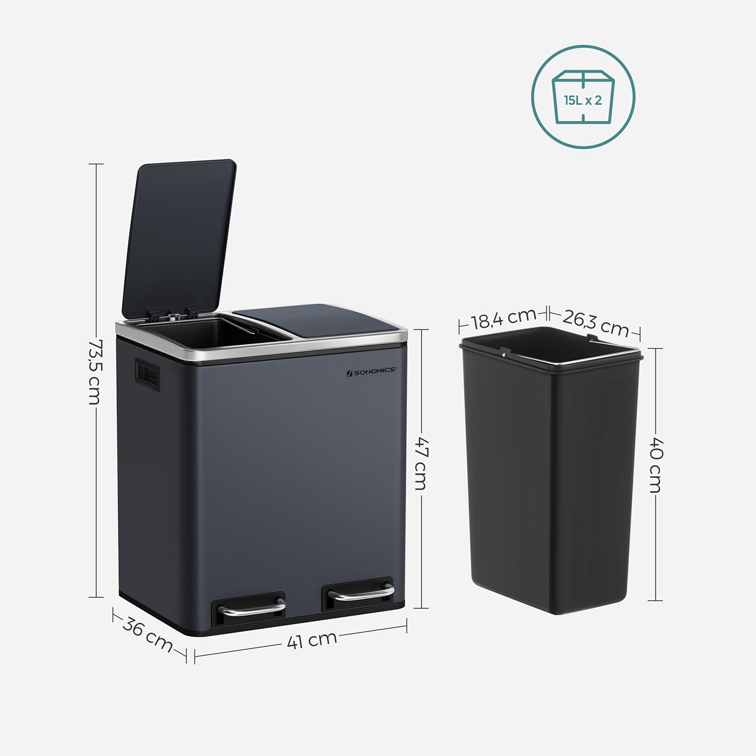 Waste bin - metal pedal bin - 30 liters - flue gray