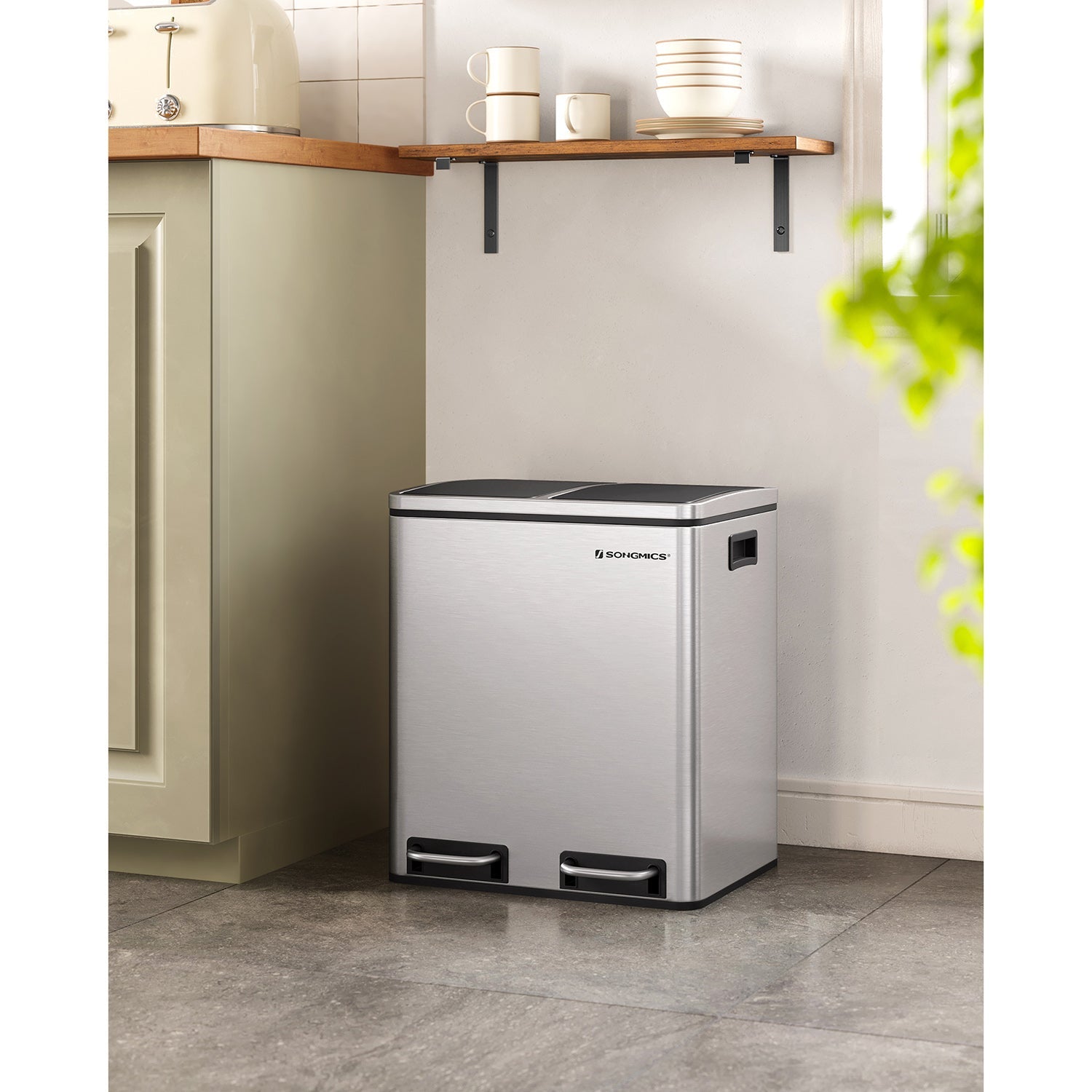 Waste bin - Pedal - 2 Inner boxes - Stainless steel - 2 x 15 l - silver