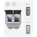 Waste bin - Pedal - 2 Inner boxes - Stainless steel - 2 x 15 l - silver