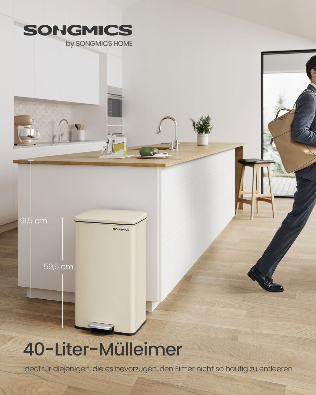 Kitchen Prullen box with lid 40 liters of sand beige