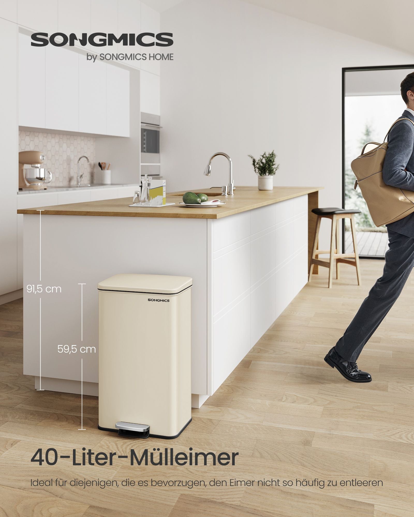 Kitchen Prullen box with lid 40 liters of sand beige