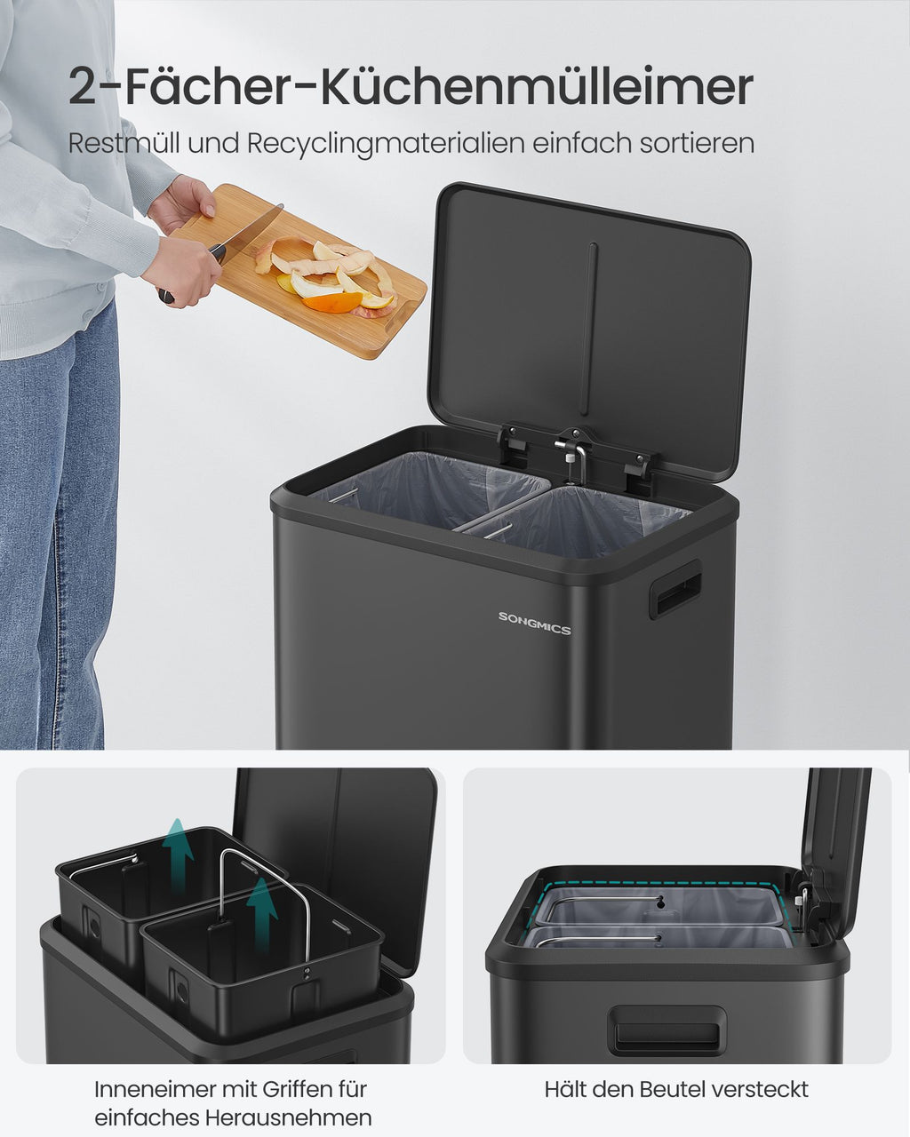 Waste separation system 2 x 15 l ink black