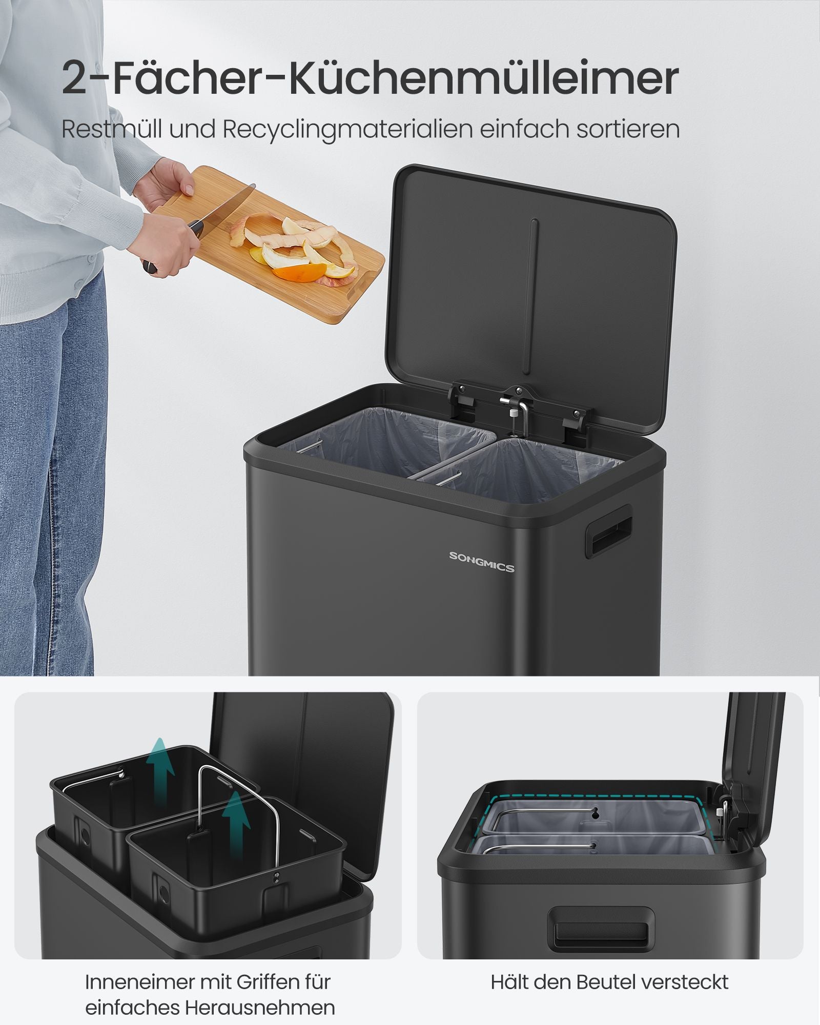 Waste separation system 2 x 15 l ink black