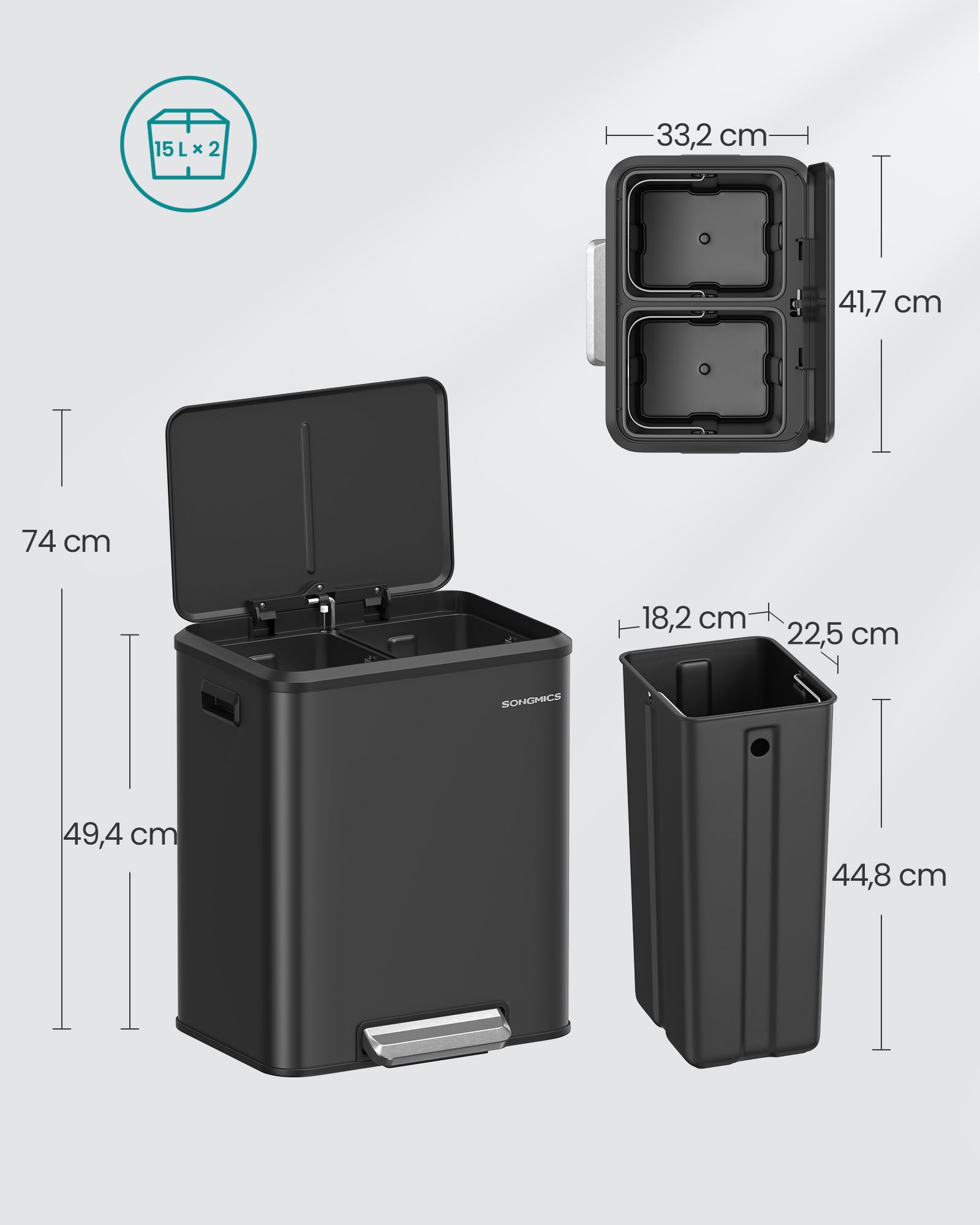 Waste separation system 2 x 15 l ink black