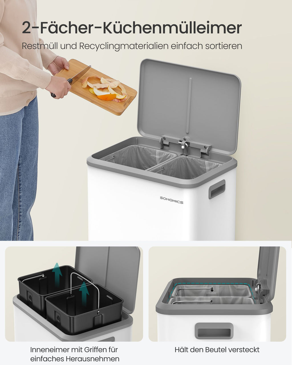 Waste separation system 2 compartments for recycling and residual waste, Wolkwit