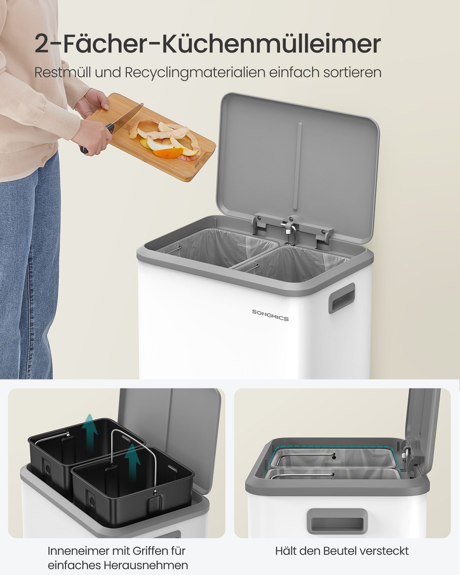 Waste separation system 2 compartments for recycling and residual waste, Wolkwit