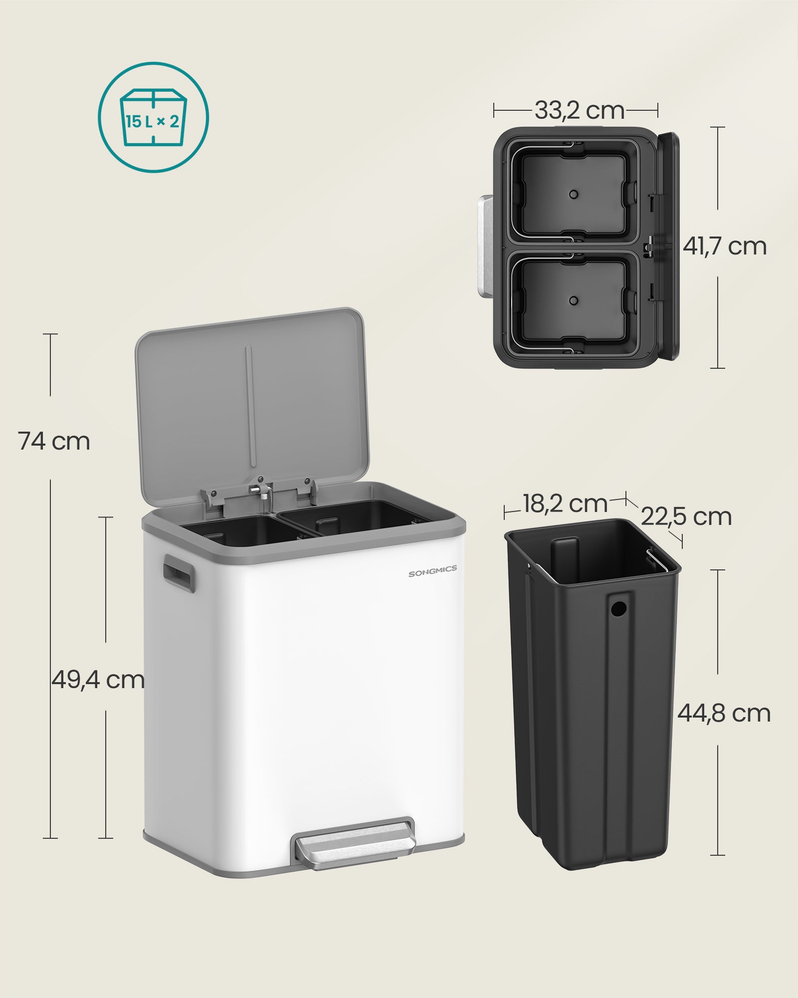 Waste separation system 2 compartments for recycling and residual waste, Wolkwit