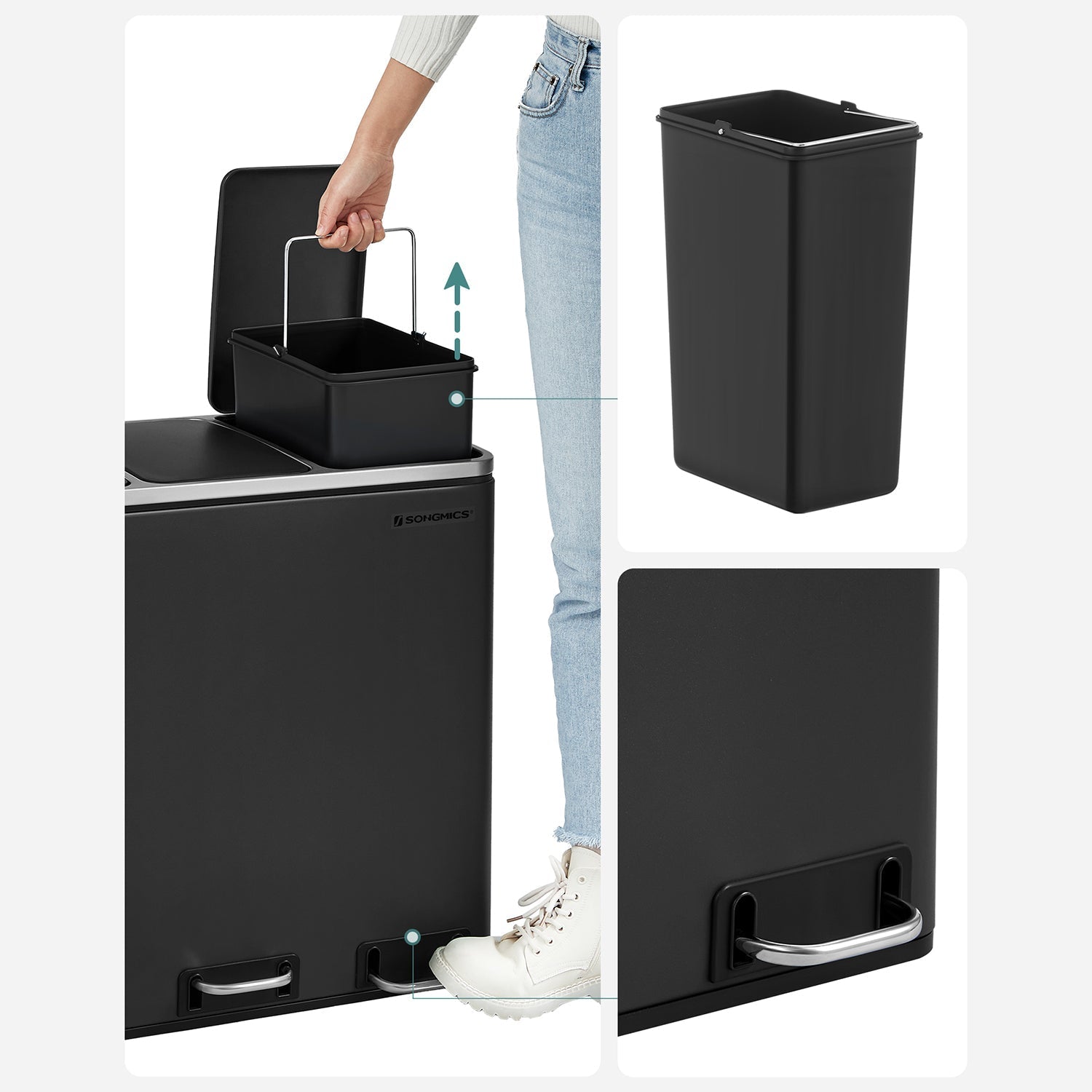 Waste separation system - 3 compartments - 3 × 18 l - with a sand beige lid