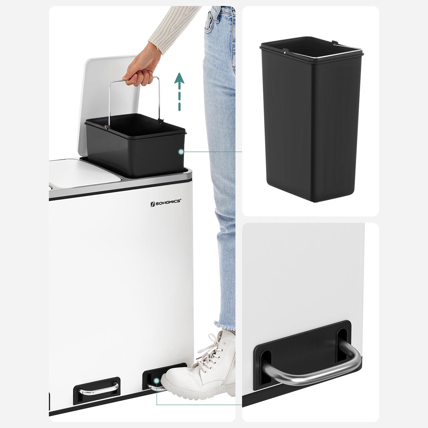 Waste bin - 3 compartments - waste separation - 3 x 18 l - white