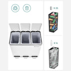 Waste bin - 3 compartments - waste separation - 3 x 18 l - white