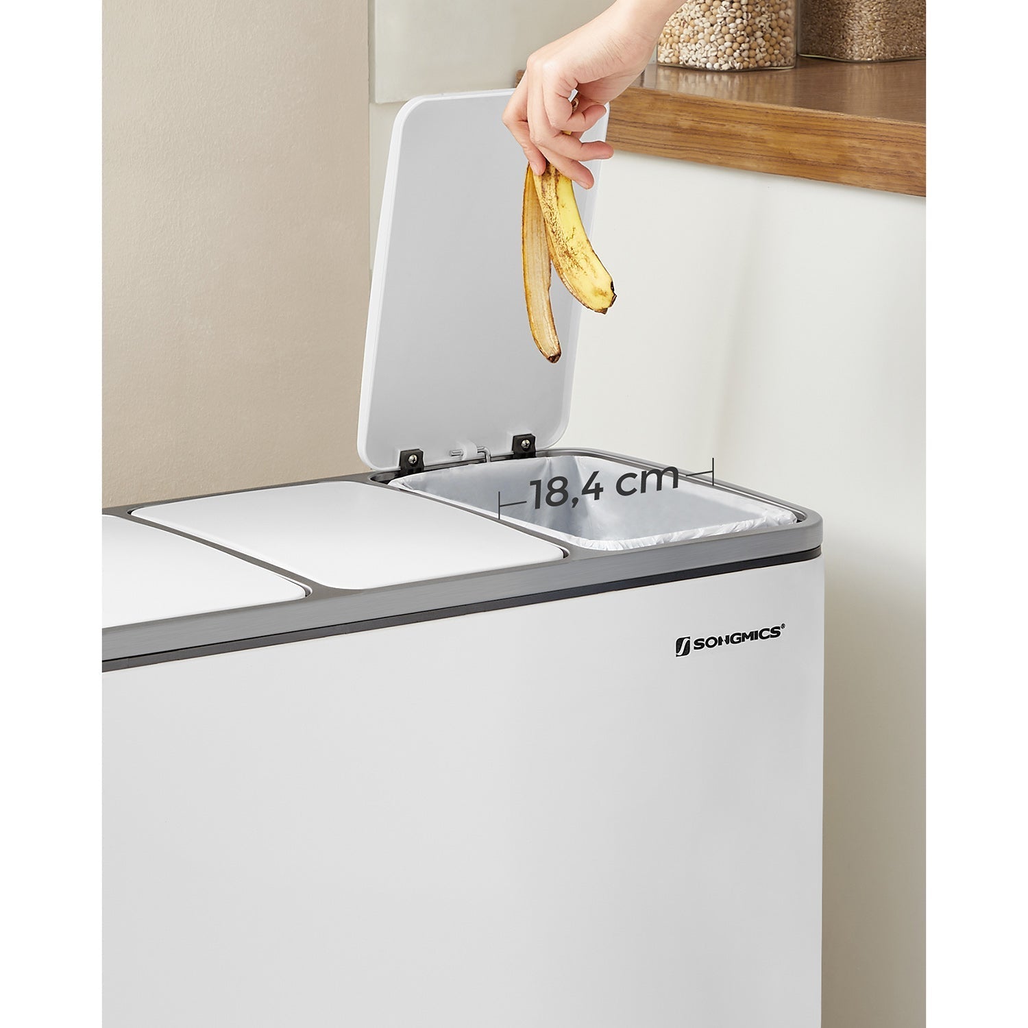 Waste bin - 3 compartments - waste separation - 3 x 18 l - white
