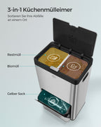Kitchen Prullen Bin with Pedal and 3 Compartments