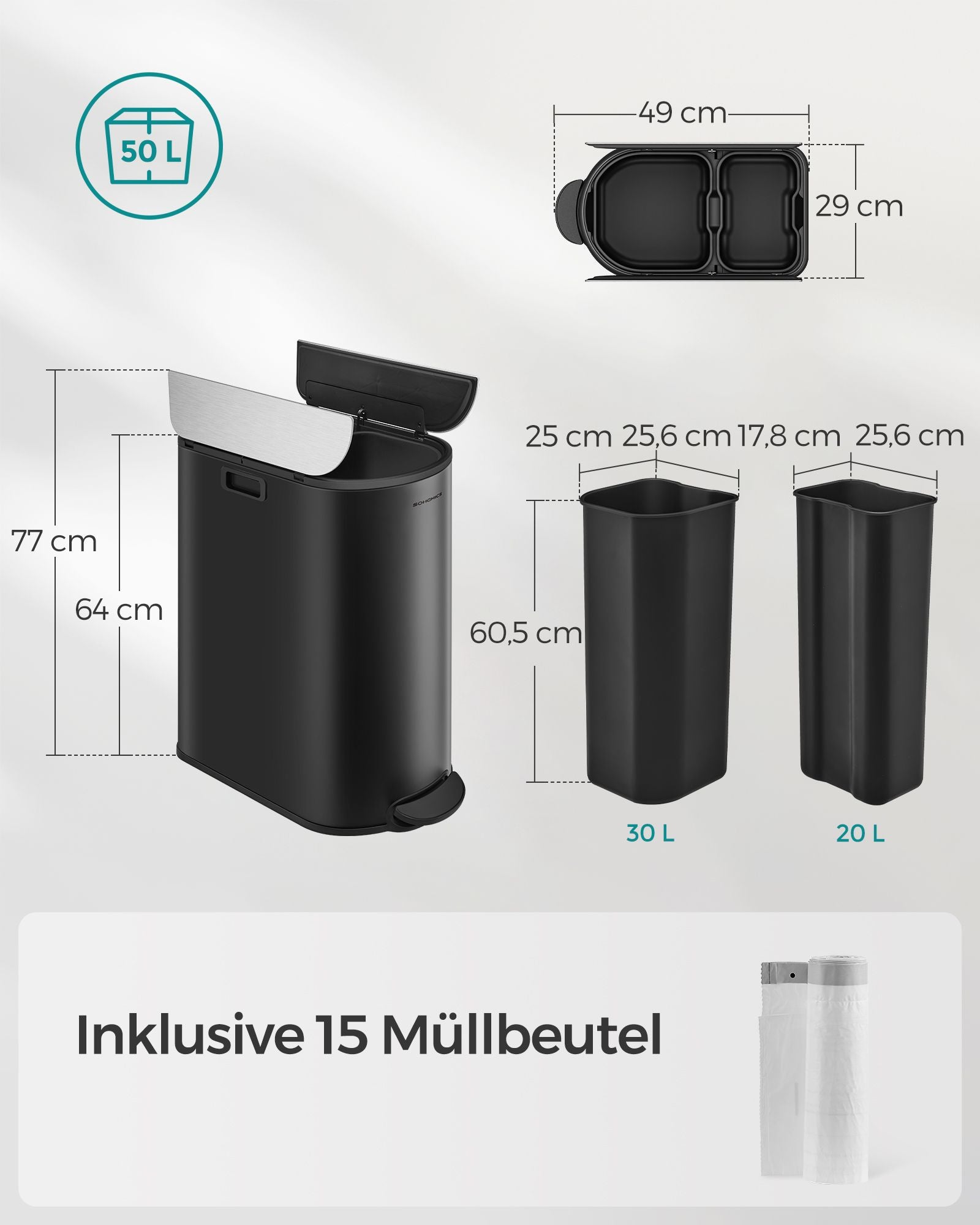 Waste separation system - 2 compartments - 30 l and 20 l