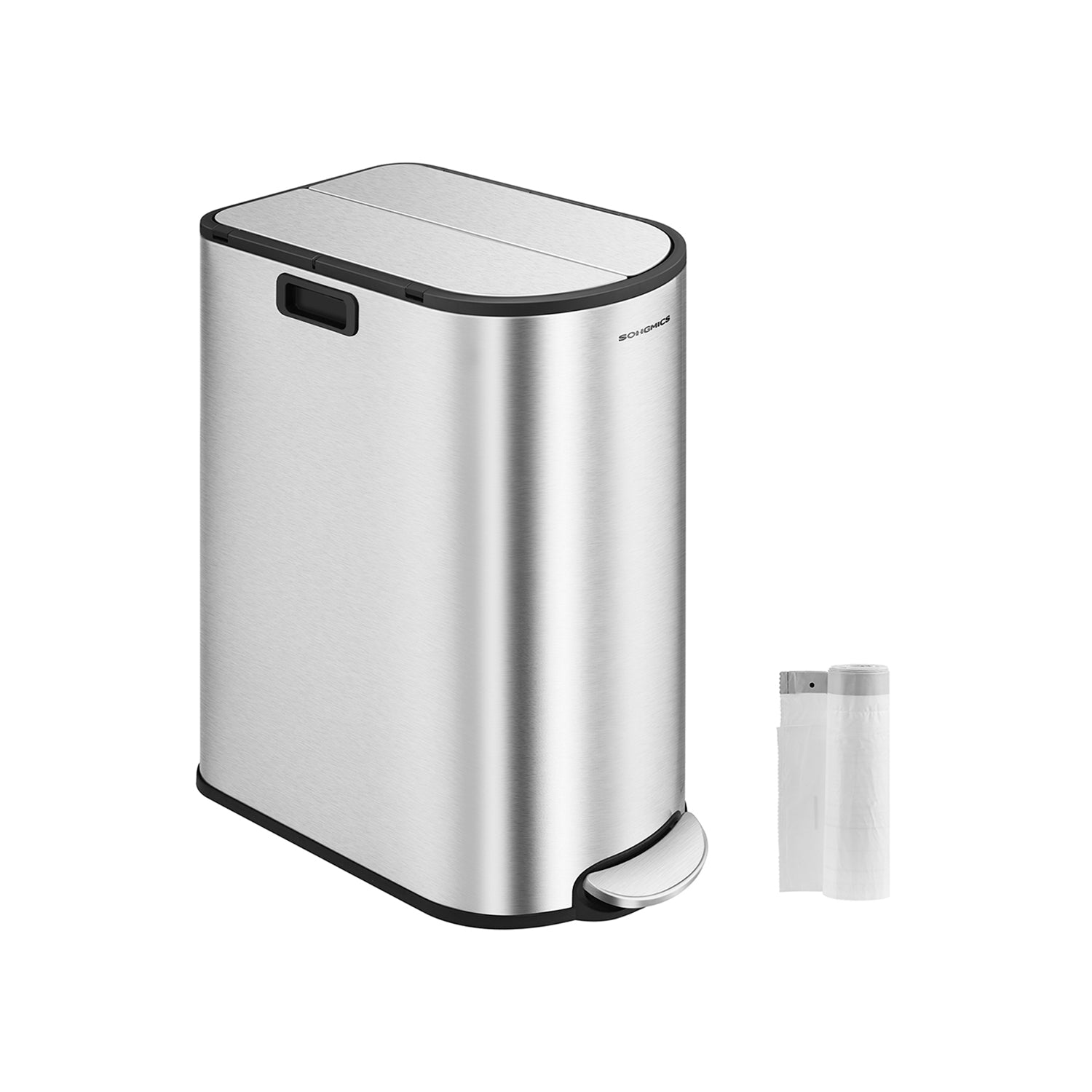 Waste separation system - with 2 compartments - metallic silver