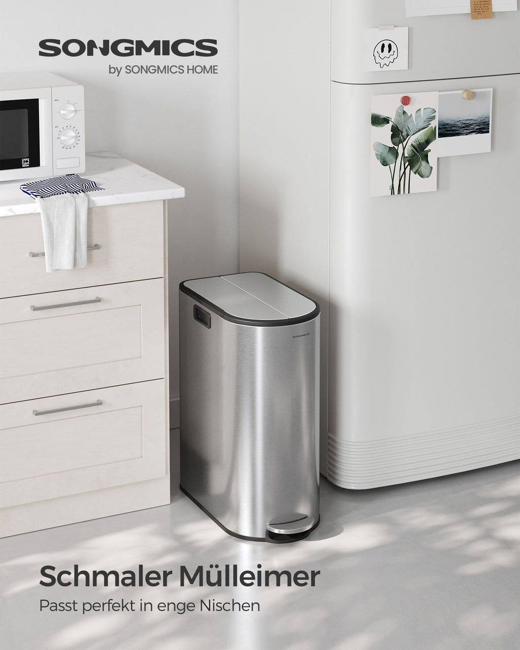 Waste separation system - with 2 compartments - metallic silver