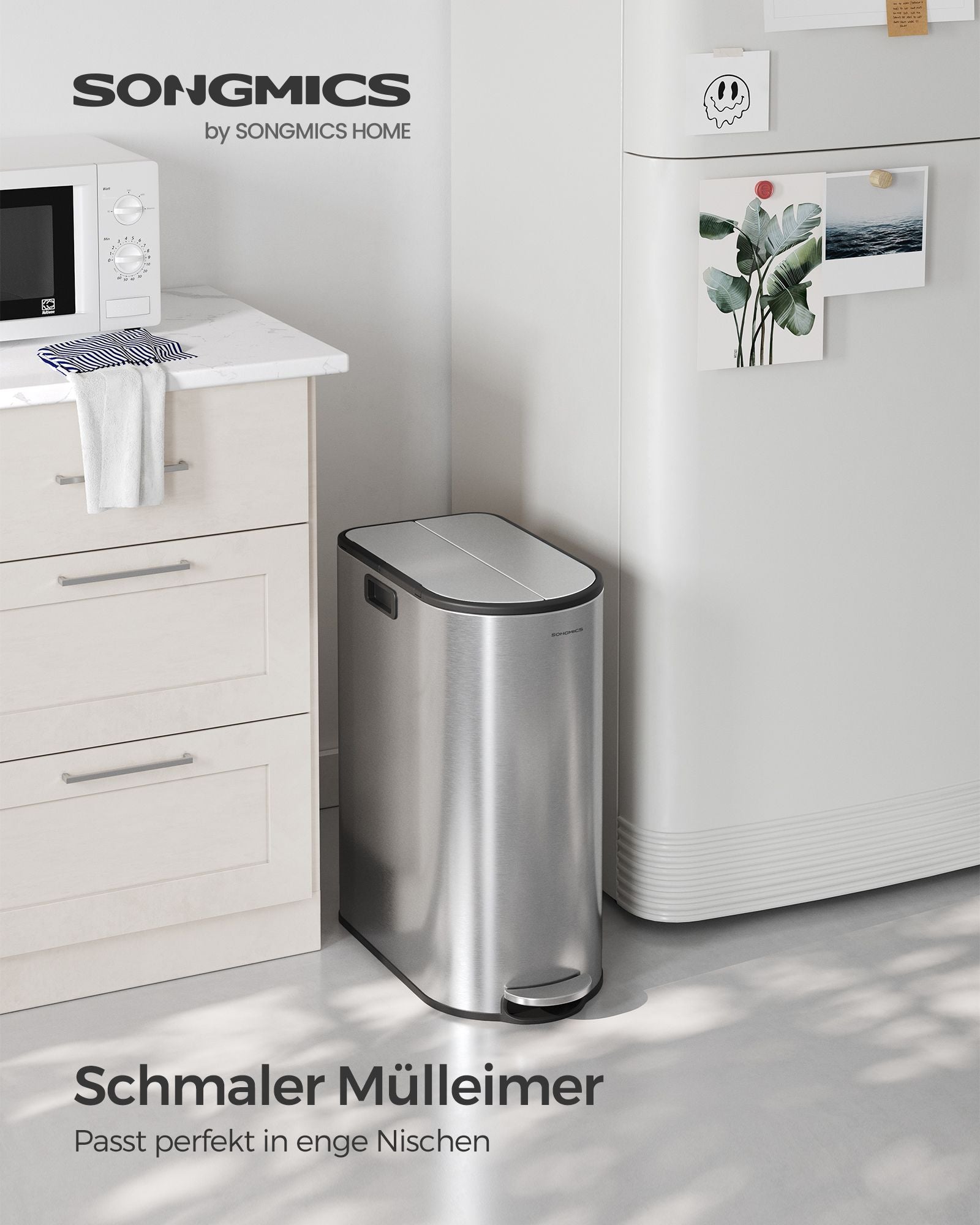 Waste separation system - with 2 compartments - metallic silver