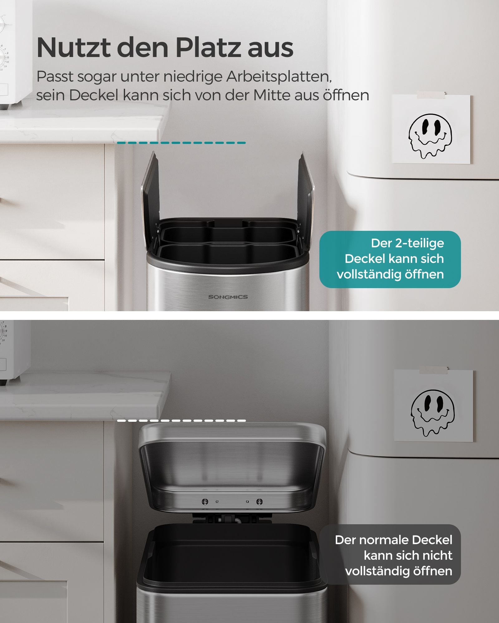 Waste separation system - with 2 compartments - metallic silver