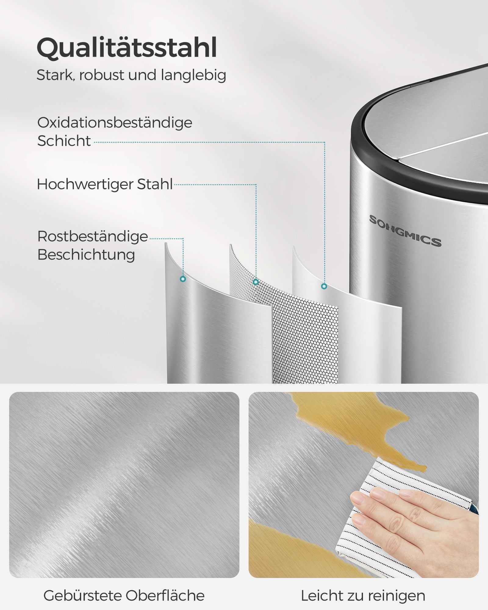 Waste separation system - with 2 compartments - metallic silver