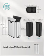 Waste separation system - with 2 compartments - metallic silver