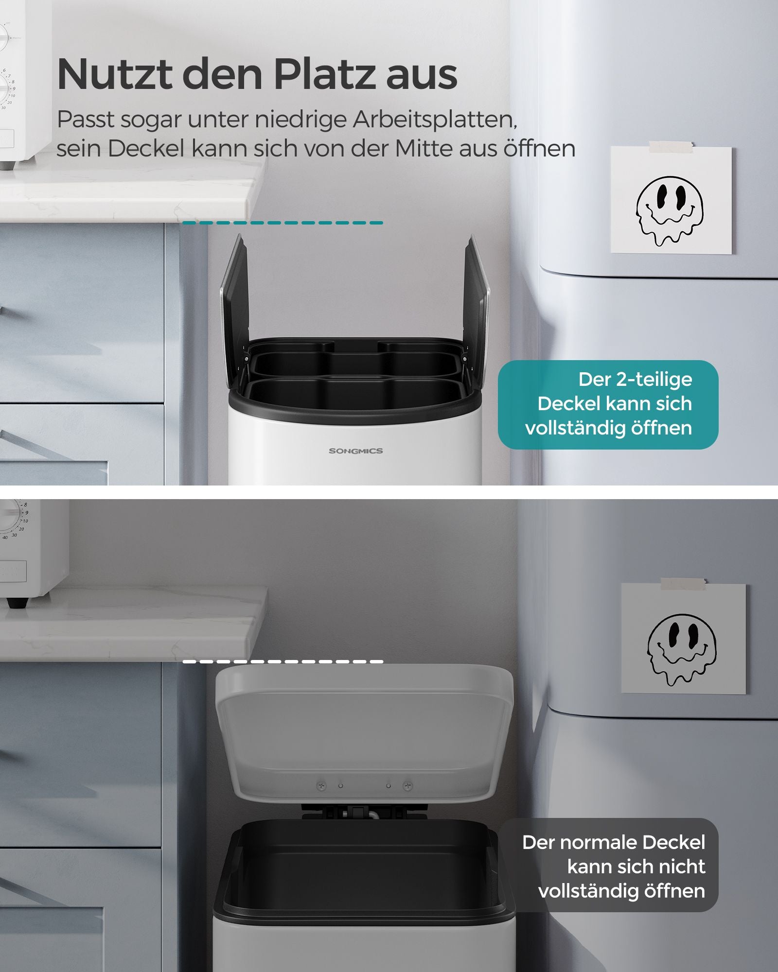 Waste separation system-with 2 compartments-Wolkwit-Metallic Silver