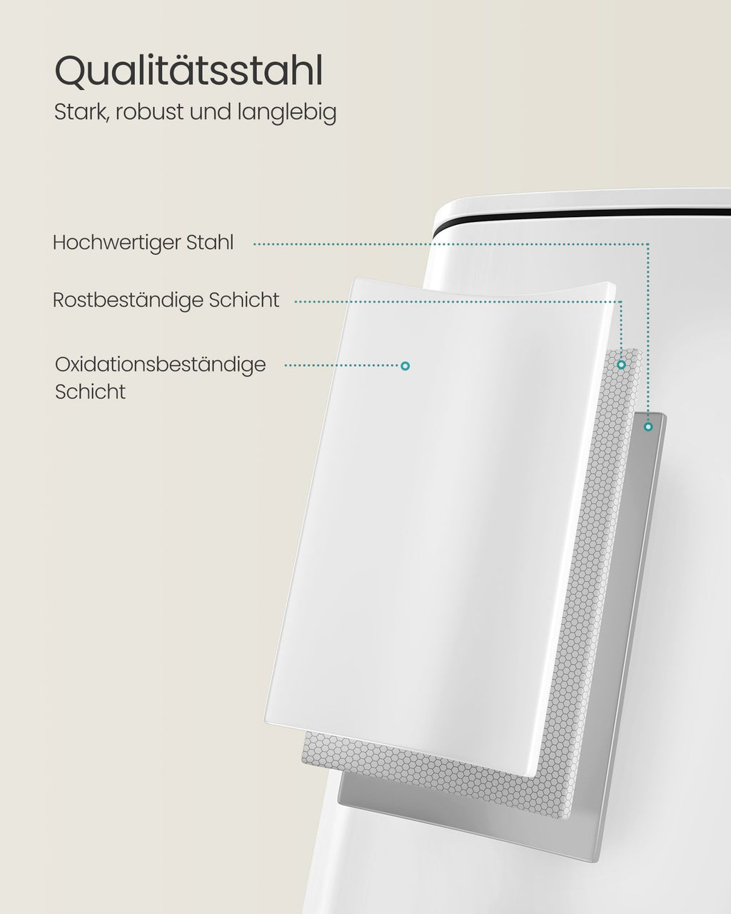 Garbage can 20 liters made of cloud white steel