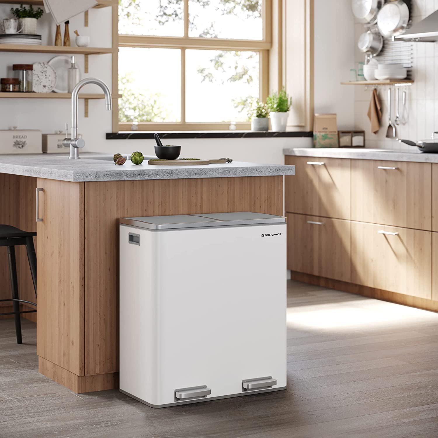 Waste bin - with 2 courses - 2 x 30 l - Softclose - Pedal - White