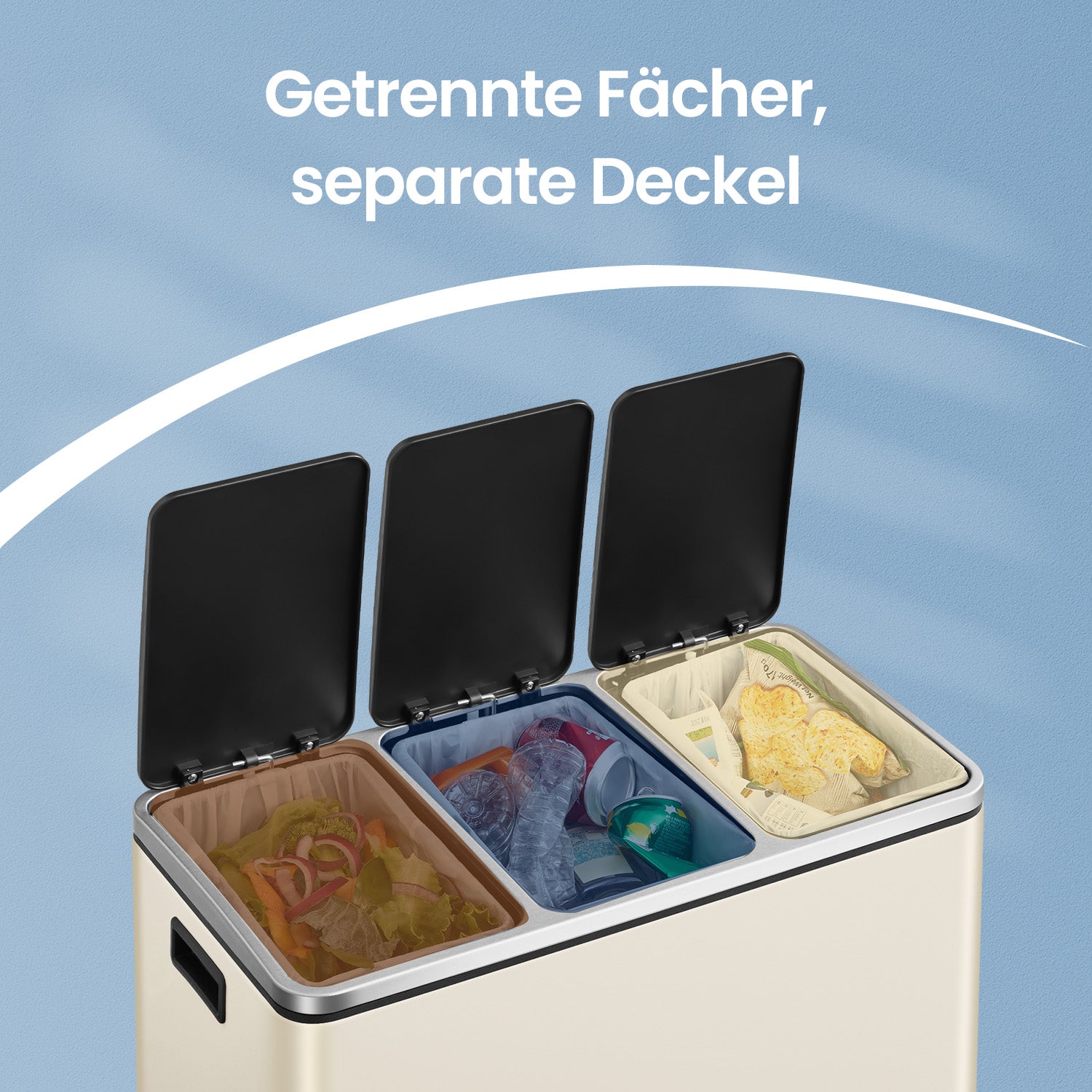 Kitchen waste bin, 3 x 18 l, waste separation system 3 compartments