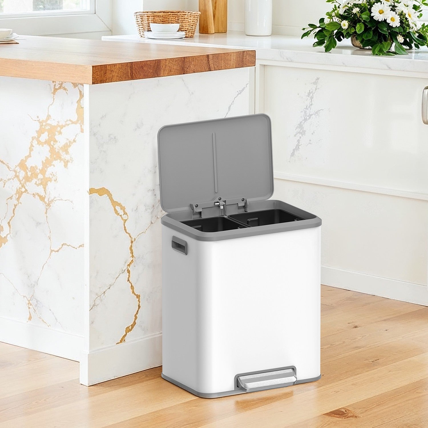 Waste separation - 2 Compartments - Recycling - Cloudy White