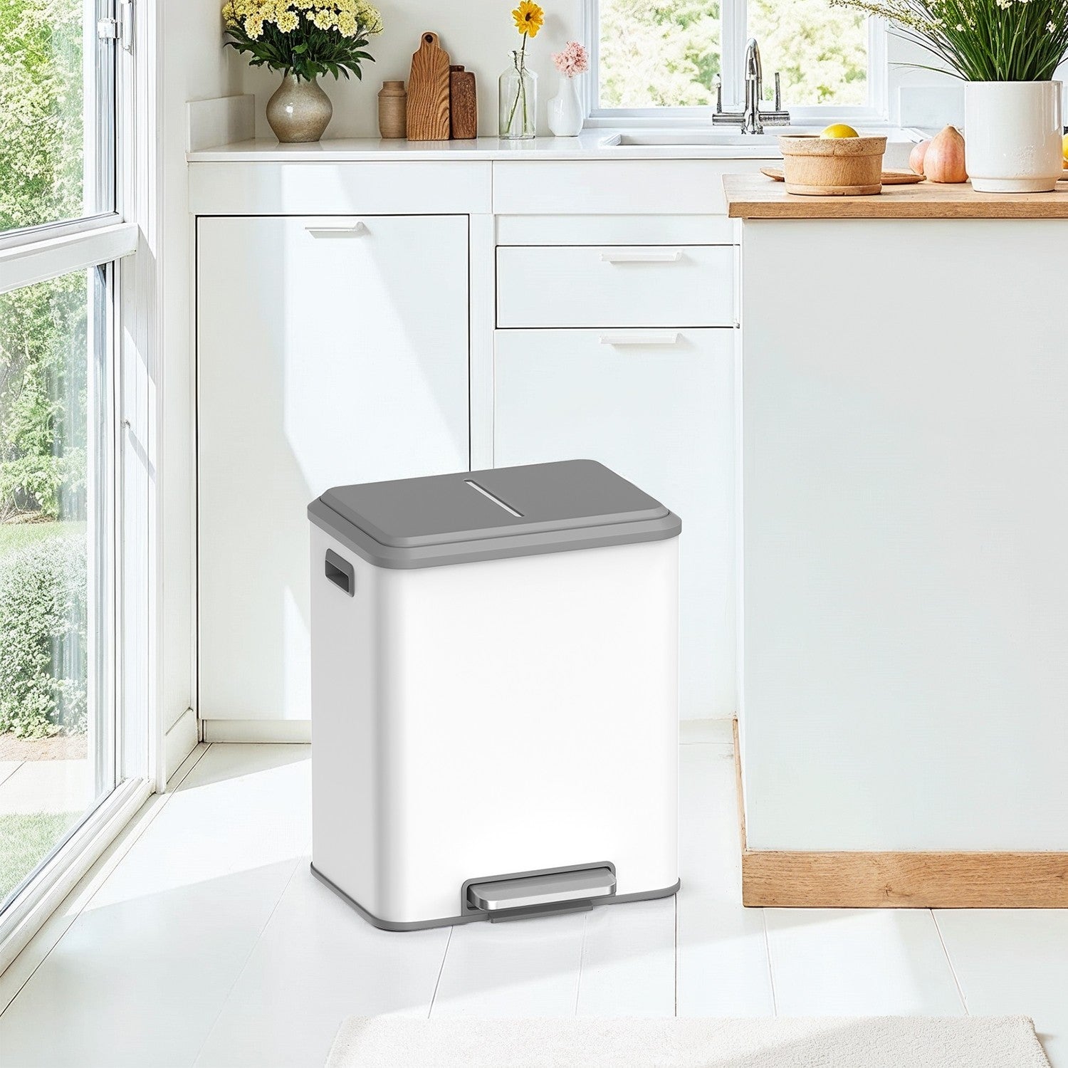 Waste separation - 2 Compartments - Recycling - Cloudy White