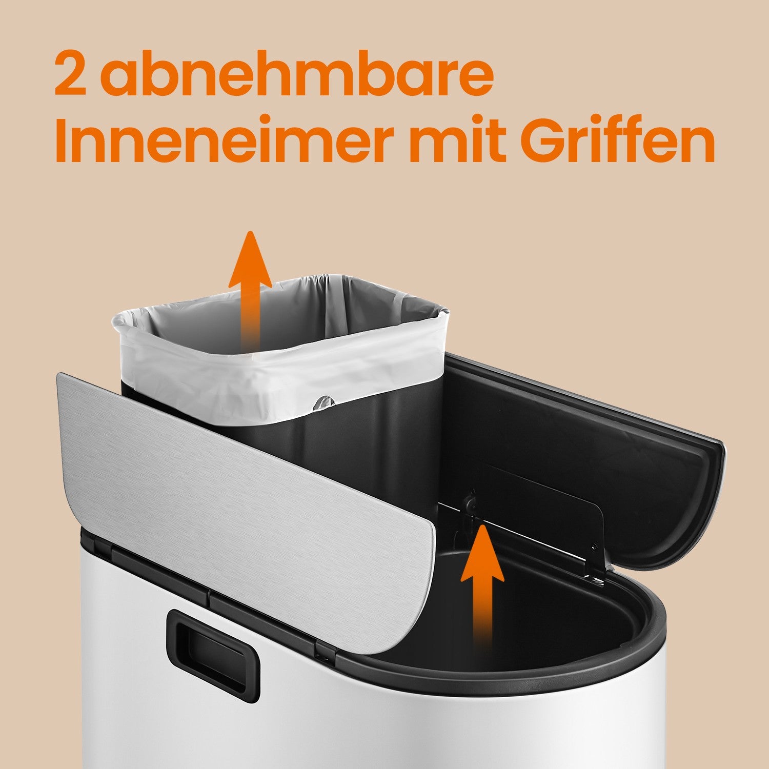 Waste separation - 2 Compartments - Cloudy White - Metallic Silver