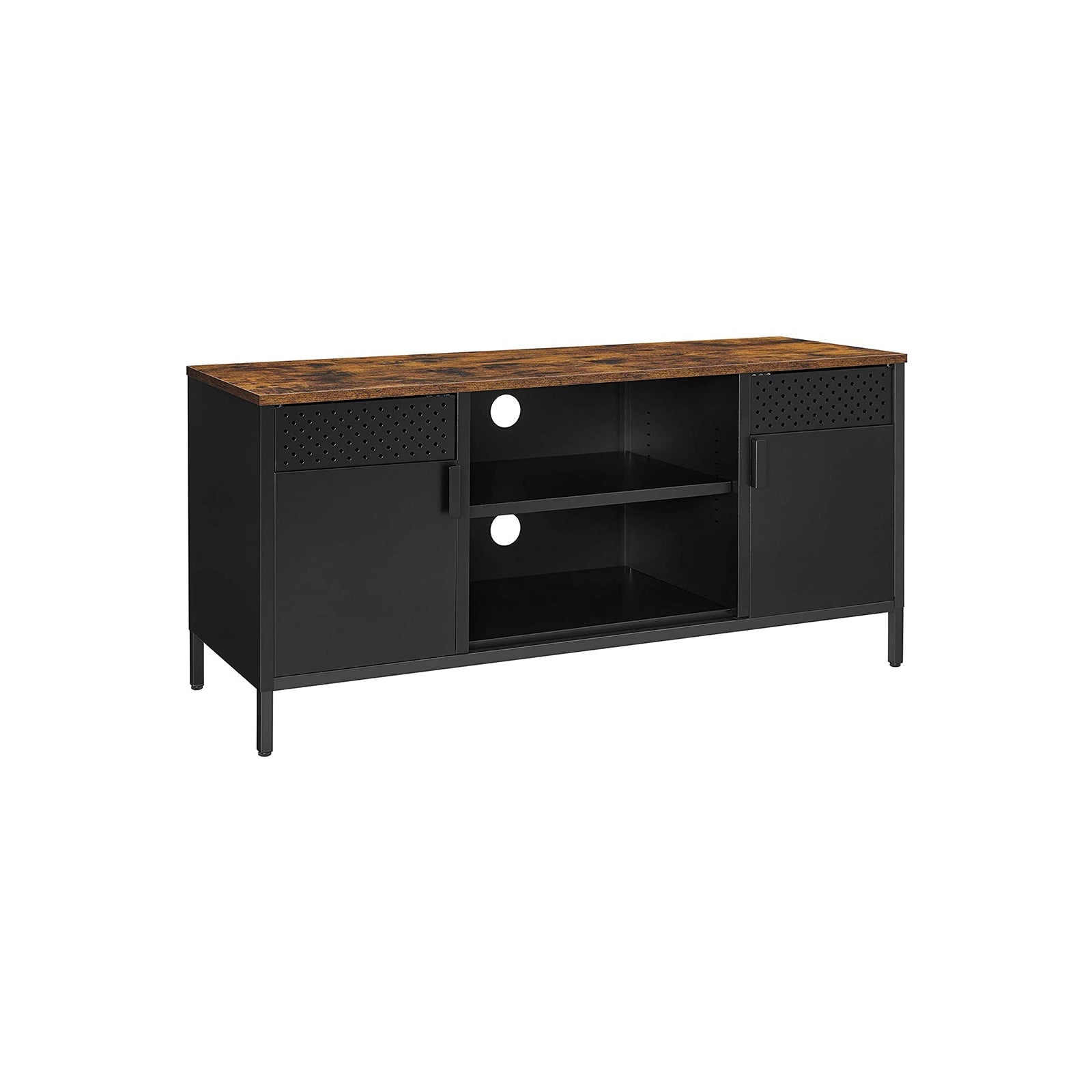 TV cabinet - TV furniture - With adjustable shelves - made of metal with wooden top - 2 cupboards - Black