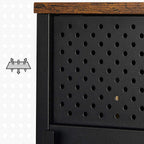 TV cabinet - TV furniture - With adjustable shelves - made of metal with wooden top - 2 cupboards - Black
