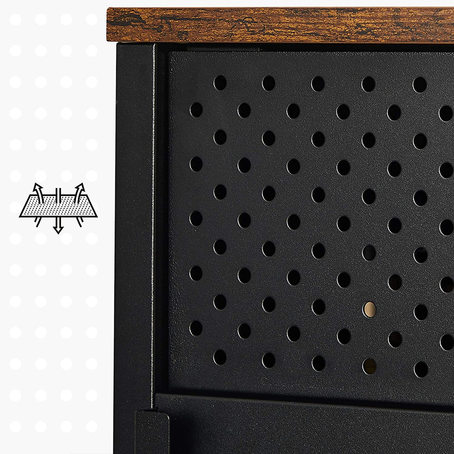 TV cabinet - TV furniture - With adjustable shelves - made of metal with wooden top - 2 cupboards - Black