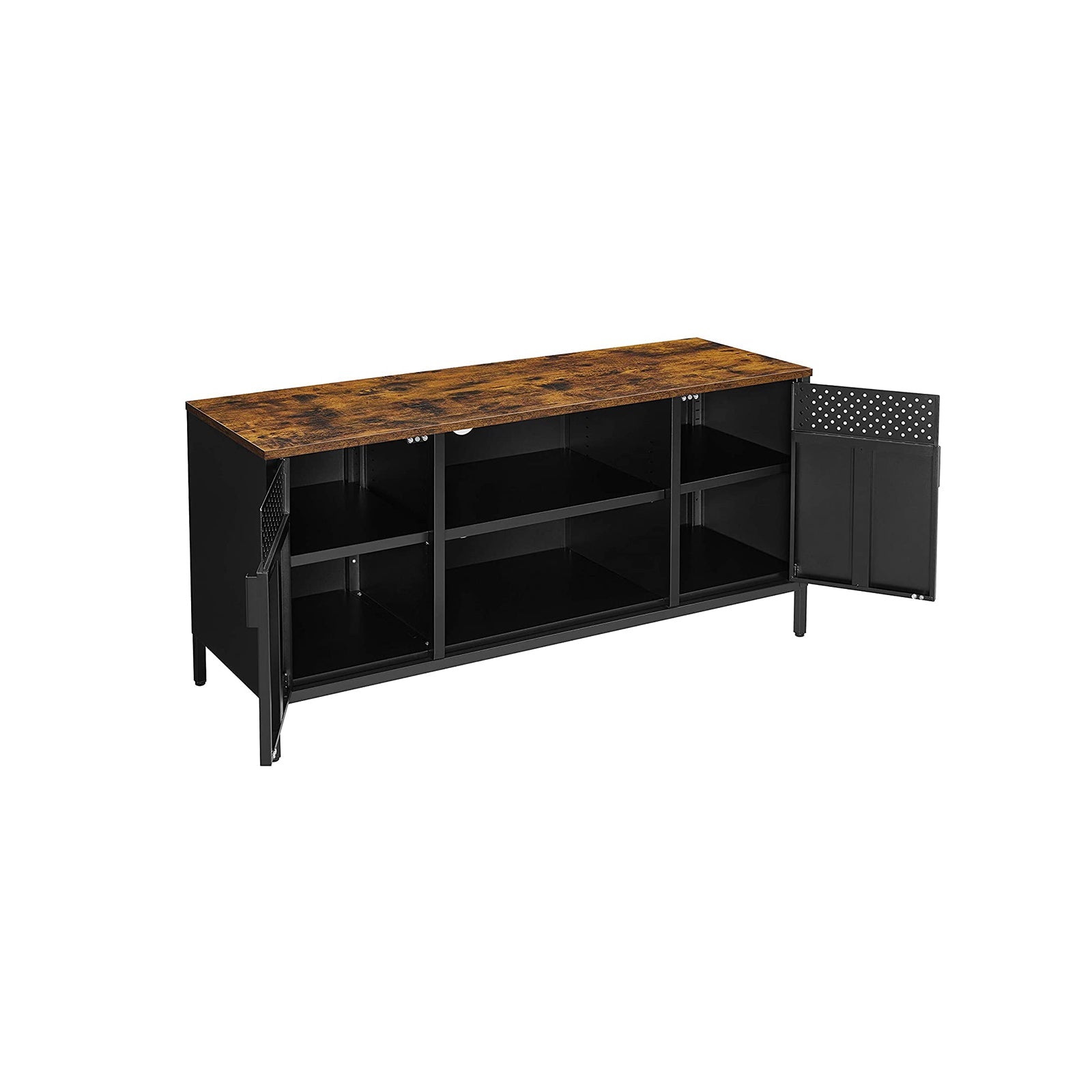 TV cabinet - TV furniture - With adjustable shelves - made of metal with wooden top - 2 cupboards - Black