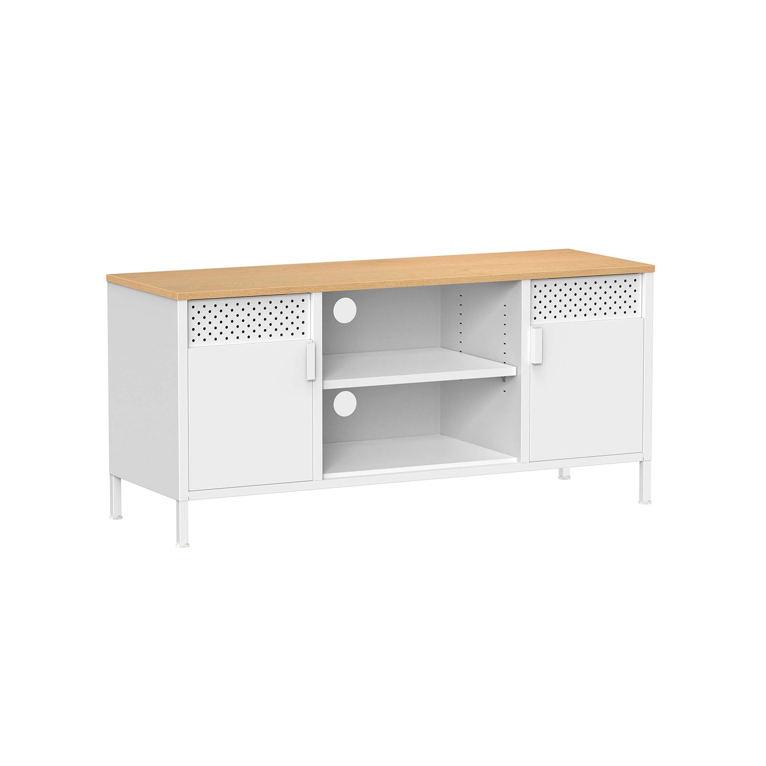 TV cabinet - TV furniture - With adjustable shelves - made of metal with wooden top - 2 cupboards - Black