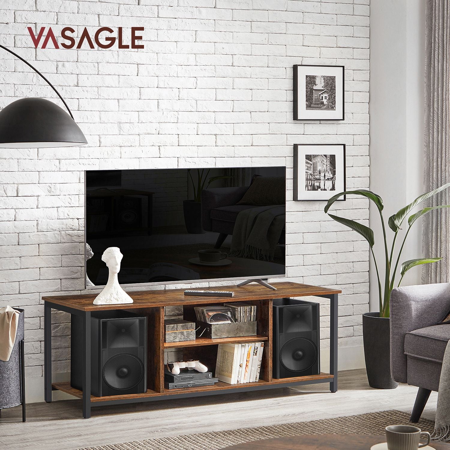 TV furniture-Open compartments-40 x 120 x 50 cm-Vintage brown-black