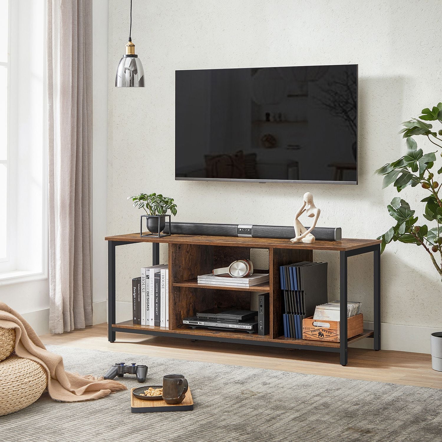 TV furniture-Open compartments-40 x 120 x 50 cm-Vintage brown-black