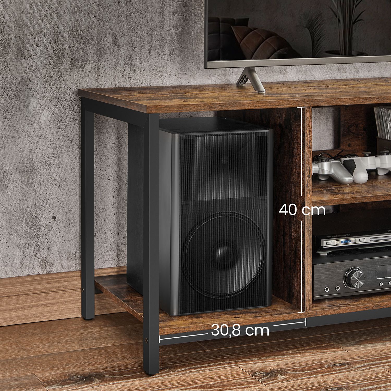 TV furniture-Open compartments-40 x 120 x 50 cm-Vintage brown-black