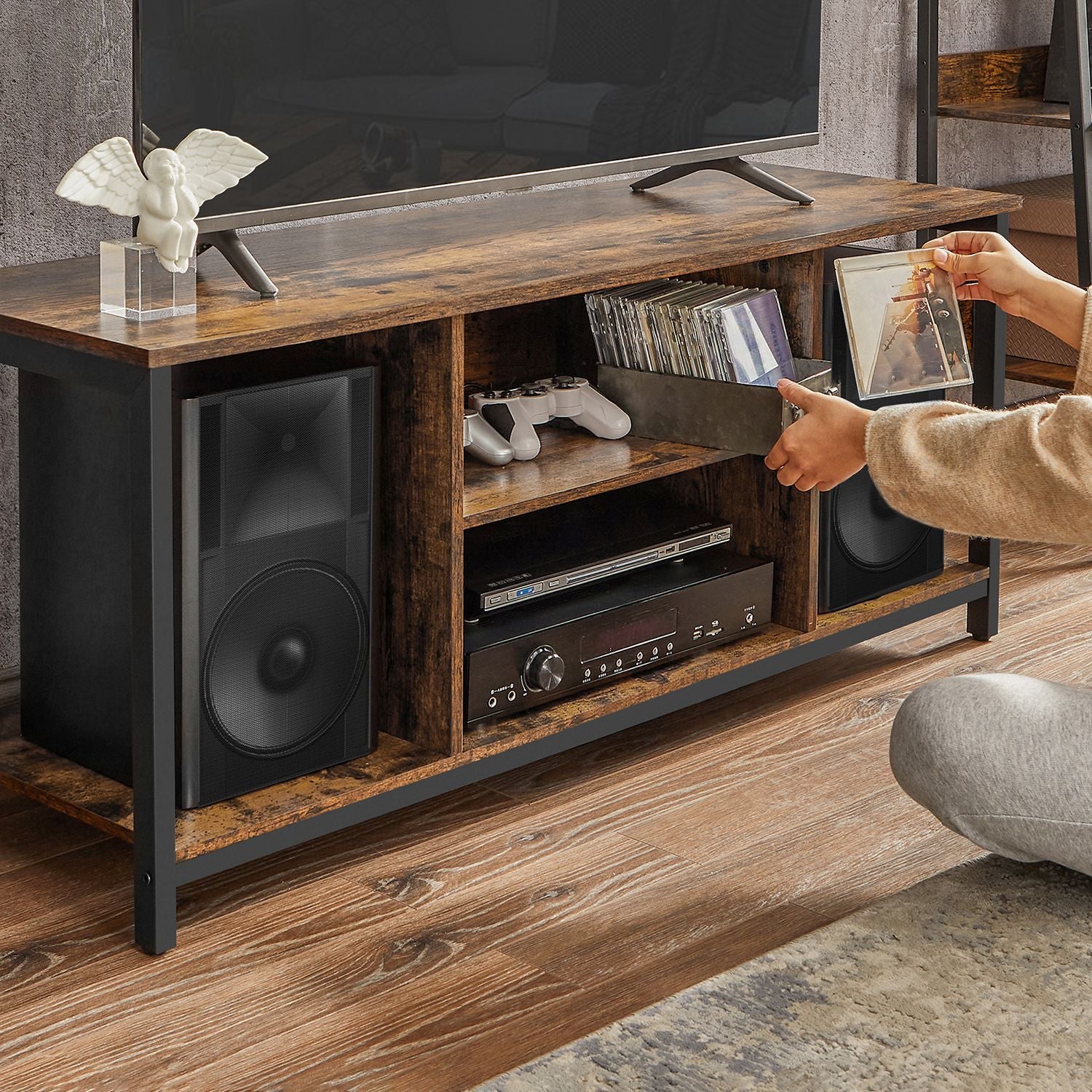 TV furniture-Open compartments-40 x 120 x 50 cm-Vintage brown-black