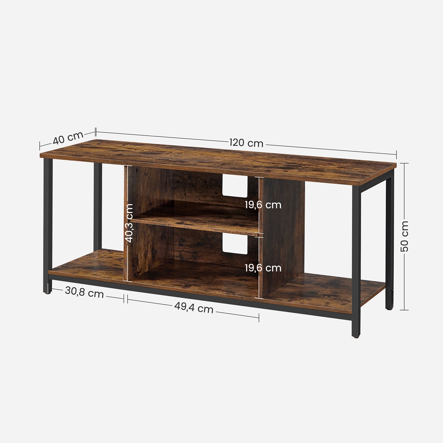 TV furniture-Open compartments-40 x 120 x 50 cm-Vintage brown-black