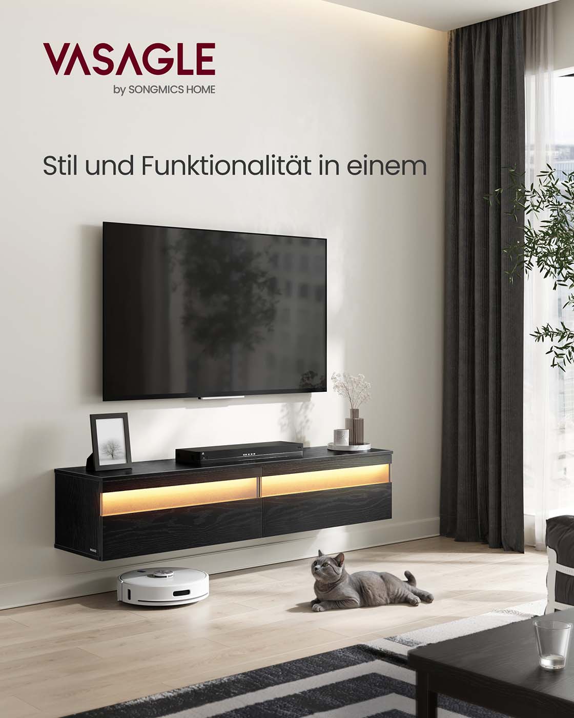 Hanging TV-Lowboard 147 x 35 x 30 cm Ebony Black