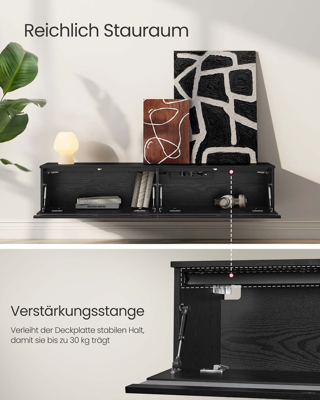 Hanging TV-Lowboard 147 x 35 x 30 cm Ebony Black