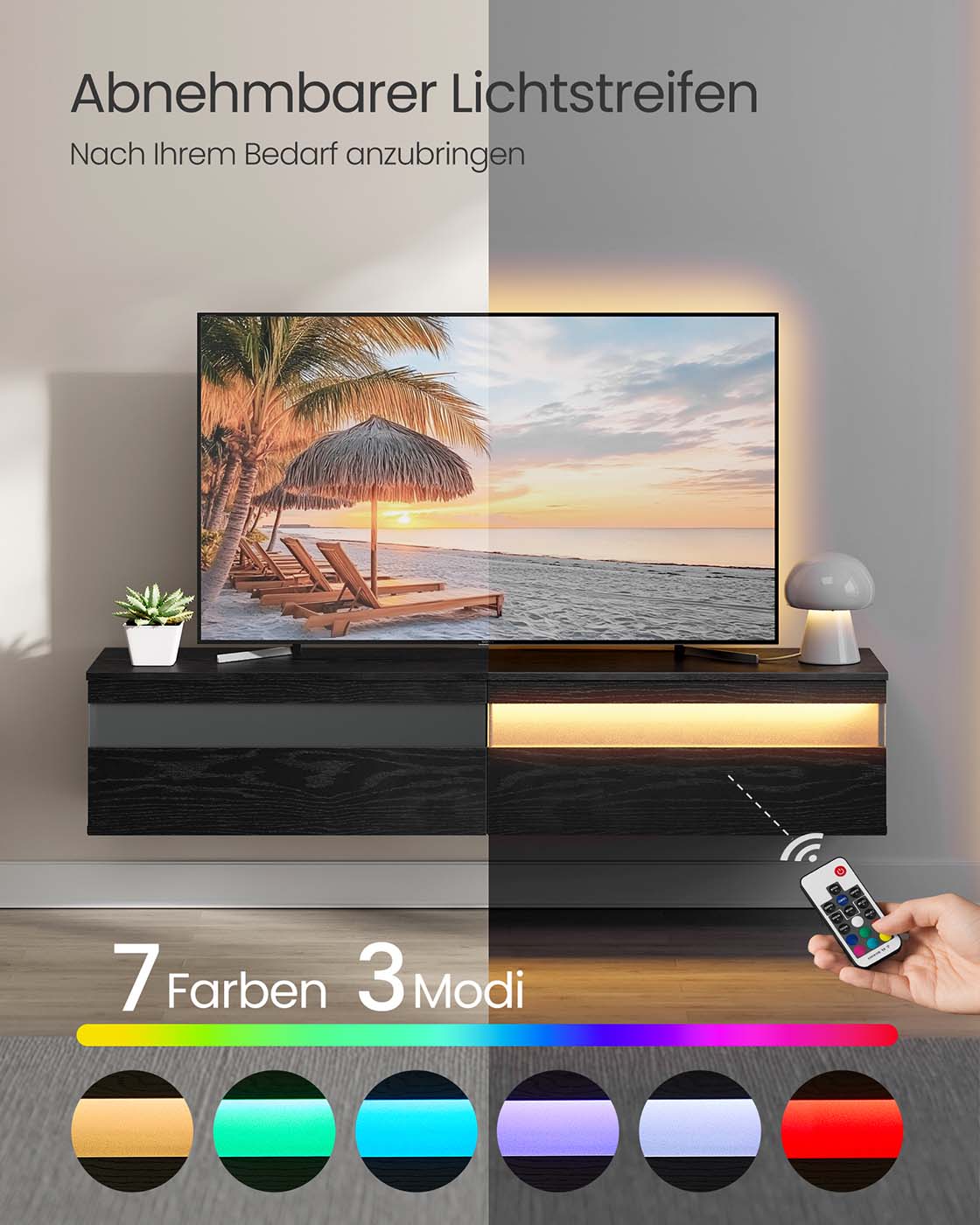 Hanging TV-Lowboard 147 x 35 x 30 cm Ebony Black