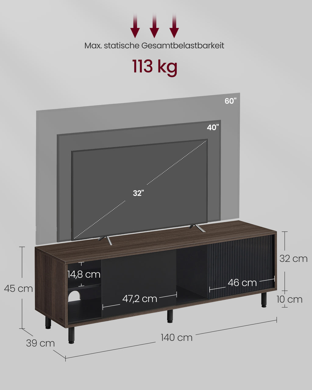 TV furniture super fast assembly Modern asbruin ink black